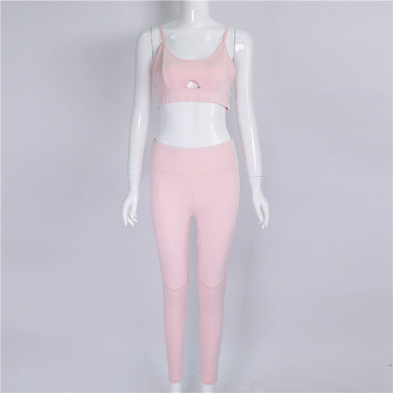 Yoga Set New Pink Solid Crop Top+Long Pant Athleisure Women Suit Gym Sports Bra+Legging Two Piece Set Sportswear