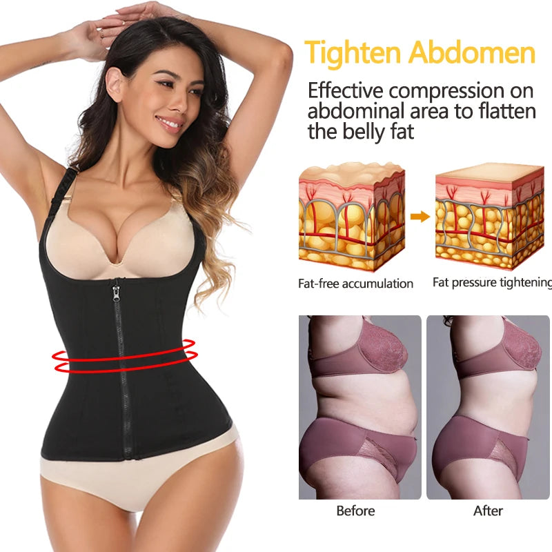 Women Waist Trainer Body Shaper Slimming double closure Waist Cincher Corset Tank Top Push Up Vest Tummy Belly Girdle Modeling