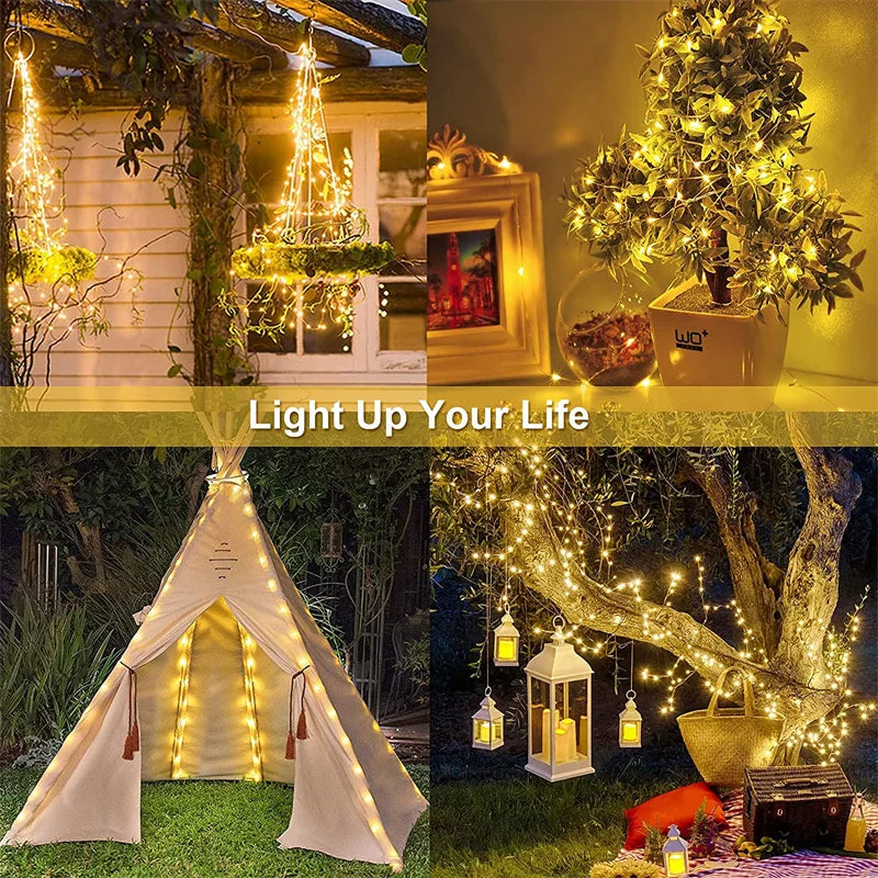 102M/52M/32m/22m/11m/7m Solar LED Light Outdoor Festoon Waterproof Garland String Lights Street Garland for Wedding Party Decor