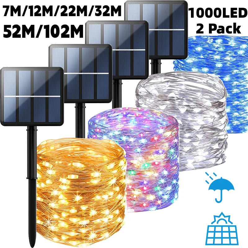 102M/52M/32m/22m/11m/7m Solar LED Light Outdoor Festoon Waterproof Garland String Lights Street Garland for Wedding Party Decor