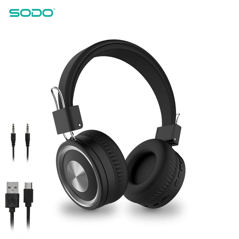 SODO 1002 Wireless Headphone Bluetooth-compatible 5.0 Stereo Headset Wired Wireless Headphones Foldable  with Mic Support TF/FM