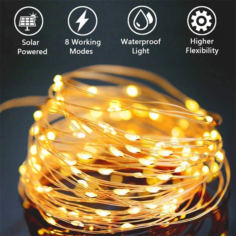 102M/52M/32m/22m/11m/7m Solar LED Light Outdoor Festoon Waterproof Garland String Lights Street Garland for Wedding Party Decor