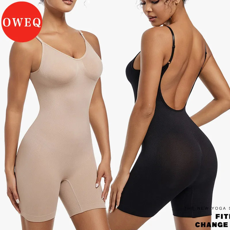 OWEQ Push Up Bodysuit Seamless Women Sculpting Bodysuit Backless Full Body Shaper Women's Suspender Waist Trainer Shapewear